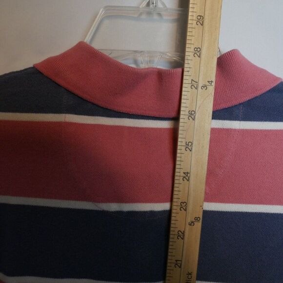 Arrow Men's Size L Allover Wide-Stripe Pique Polo Shirt Desert Rose / Navy - Picture 9 of 11